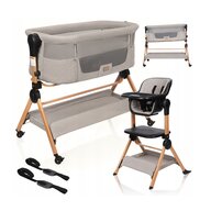 Patut transformabil in scaun de masa, Primabobo, Vera, Multifunctional, 3 trepte de inaltime, Sarcina maxima 9 kg - pat, 15 kg - scaun de masa, Saltea inclusa, Bej