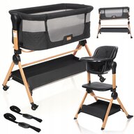 Patut transformabil in scaun de masa, Primabobo, Vera, Multifunctional, 3 trepte de inaltime, Sarcina maxima 9 kg - pat, 15 kg - scaun de masa, Saltea inclusa, Negru