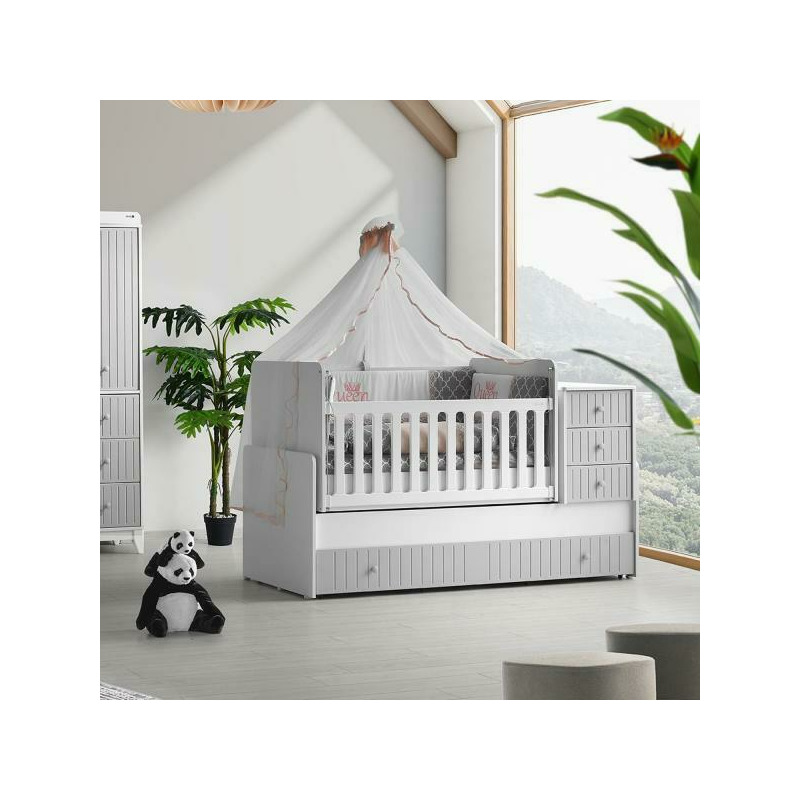 Patut transformabil mykids nirvana alb gri-deschis 180x80