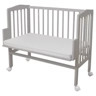Patut, Waldin, Bedside 2in1 Gri, 90x55 cm, lemn de fag, vopsea certificata, roti blocabile, laterala detasabila, co-sleeping, Saltea inclusa, Resigilat
