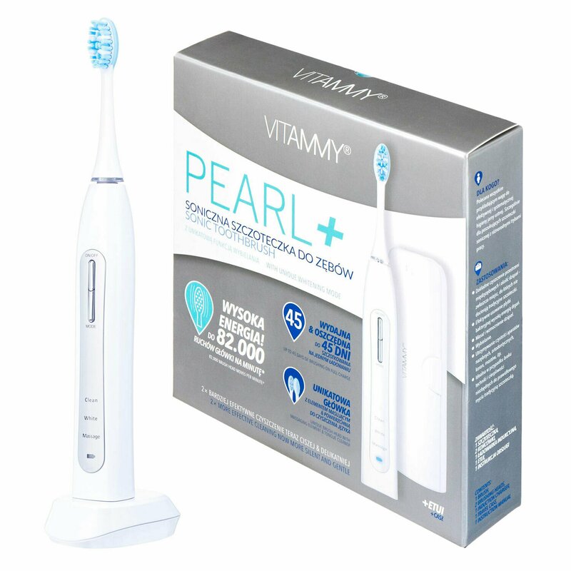 Vitammy - periuta de dinti electrica pearl+, 82000 vibratii/min, 3 moduri de periaj, 2 capete incluse, alb