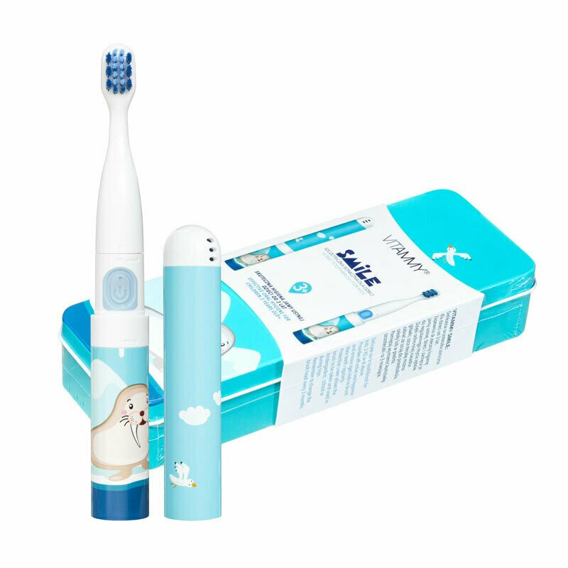 Vitammy - periuta de dinti electrica smile, pentru copii 3 +, cutie travel, animatie morsa