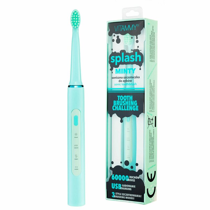 Vitammy - periuta de dinti electrica splash tb8132a-ce minty, 60000 vibratii/min, 3 moduri de periaj, menta