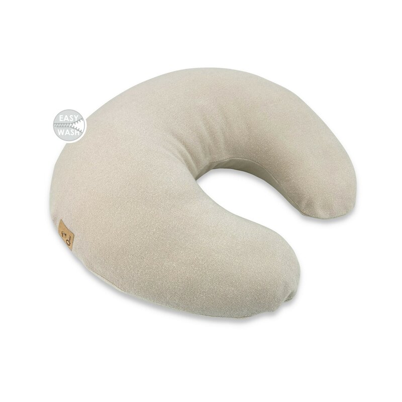 Perna pentru alaptat, Qmini, Din tricot termo-terry din bambus, Cu husa detasabila, Cu fermoar securizat, Circumferinta 155 cm, Din material certificat Oeko Tex Standard 100, Beige