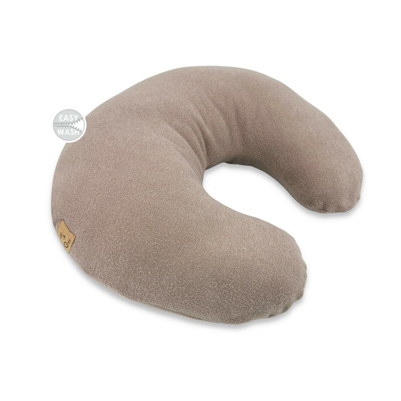 Perna pentru alaptat, Qmini, Din tricot termo-terry din bambus, Cu husa detasabila, Cu fermoar securizat, Circumferinta 155 cm, Din material certificat Oeko Tex Standard 100, Mocha