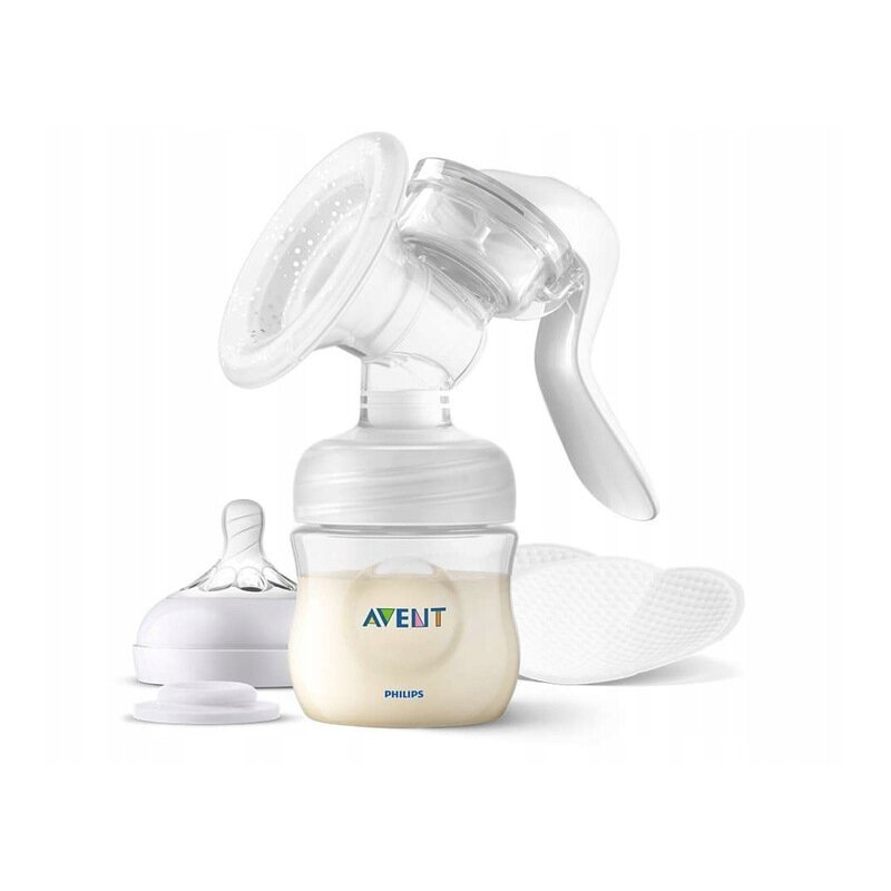 Philips Avent - Pompa manuala , Cu accesorii, BPA Free, Cu biberon 150 ml inclus din Silicon, Plastic, Alb