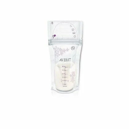 Pungi stocare lapte, Philips Avent, 25 buc, Fermoar dublu, Fara BPA, 180 ml, Transparent