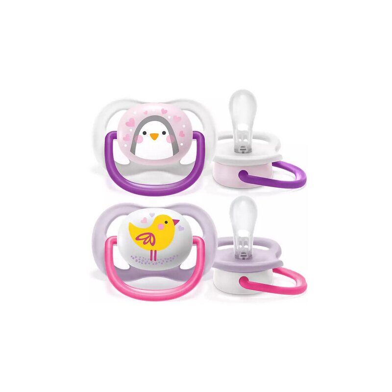 Philips avent - set suzete , ultra air , 2 buc, 0-6 luni, din silicon, roz/mov