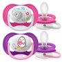 Philips Avent - Set suzete, Ultra air, 2 buc, 6-18 luni+, din Silicon, Cu desene, Roz/Mov
