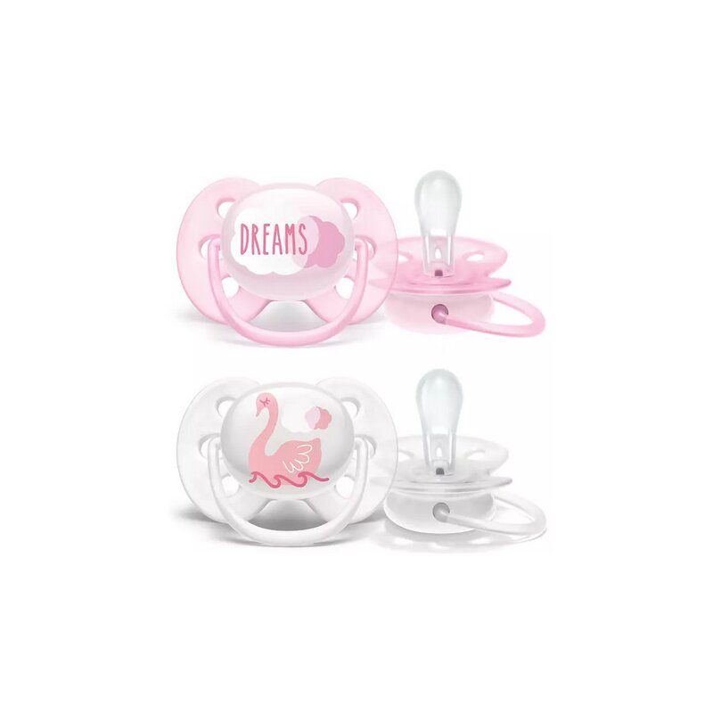 Philips avent - set suzete , ultra soft, 2 buc, 0 luni+ din silicon, roz