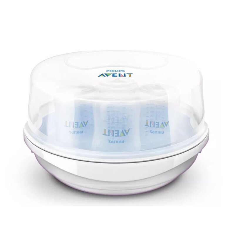 Sterilizator pentru microunde, Philips Avent, Gata in 2 min., Pentru pompe de san, suzete, tacamuri, biberoane, Alb