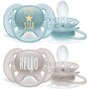 Philips Avent - Set suzete Little Star/Hello , Ultra Soft , 6-18 luni, Ortodontice, Fara BPA din Silicon, Albastru/Gri - 1