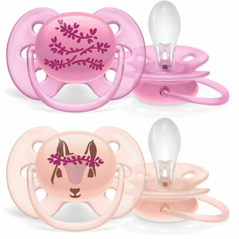 Philips avent - set suzete deco , ultra soft , 6-18 luni, ortodontice, fara bpa, ultra-moale din silicon, roz