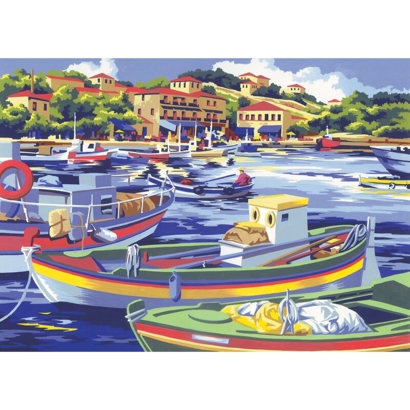 Pictura creativa pe numere avansati - barci de pescuit