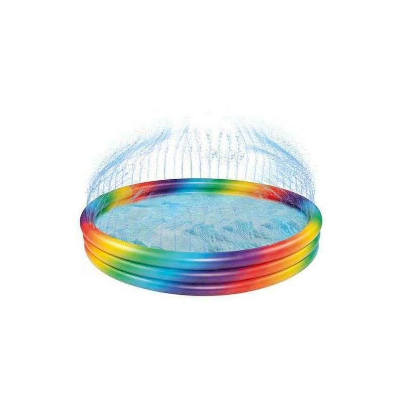 Happy people - piscina gonflabila rainbow cu 3 inele si stropitori 150 x 25 cm