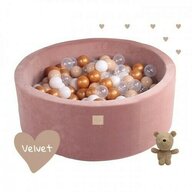 MeowBaby® - Piscina cu bile Catifea Transparent, Auriu, 250 bile de 7 cm Teddy Bear, 90x40 cm, Alb/Bej