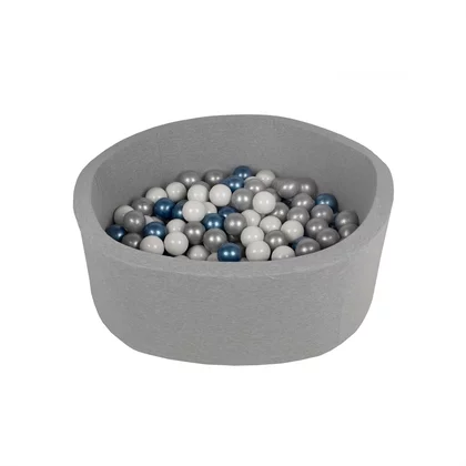 Piscina uscata, BabyTrold, Cu 100 bile, Fara ftalati si BPA, Husa detasabila, 90x90x30 cm, 18 luni+, Gri