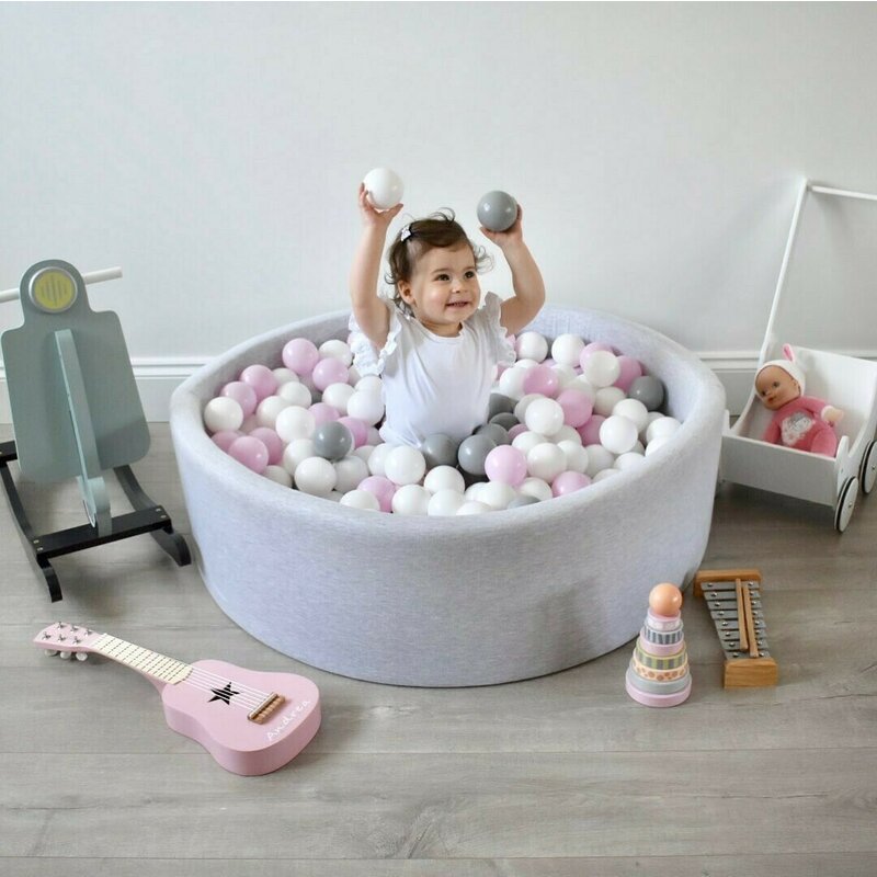 Meowbaby® - piscina pastel cu cu 200 de bile 7 cm uscata, 90x30 cm, gri/roz