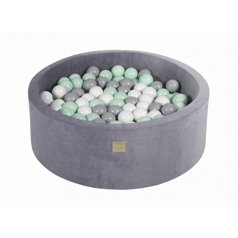 Meowbaby® - piscina uscata cu 200 de bile (alb, gri, mint) meowbaby , 90x30 cm, catifea steel