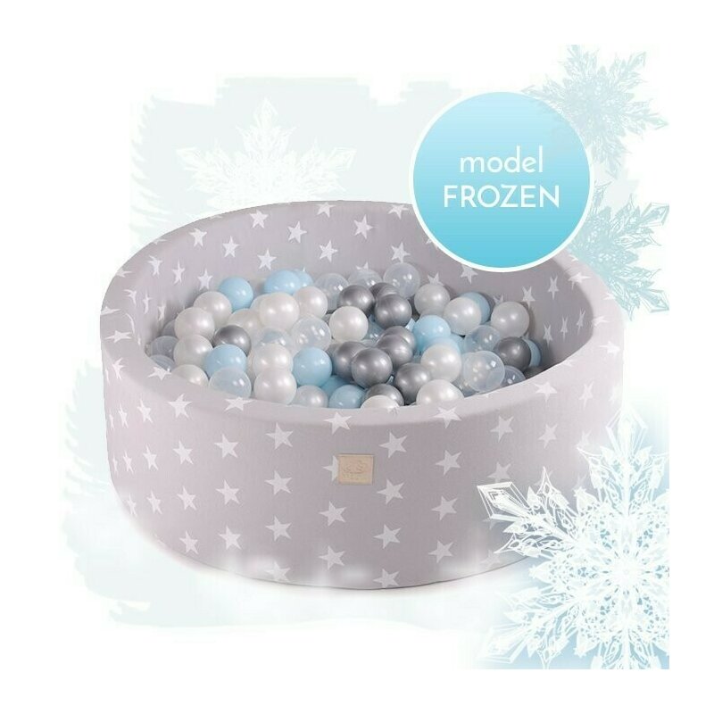 Meowbaby® - piscina cu bile uscata transparent, 250 bile de 7 cm disney frozen, 90x30 cm, albastru/gri