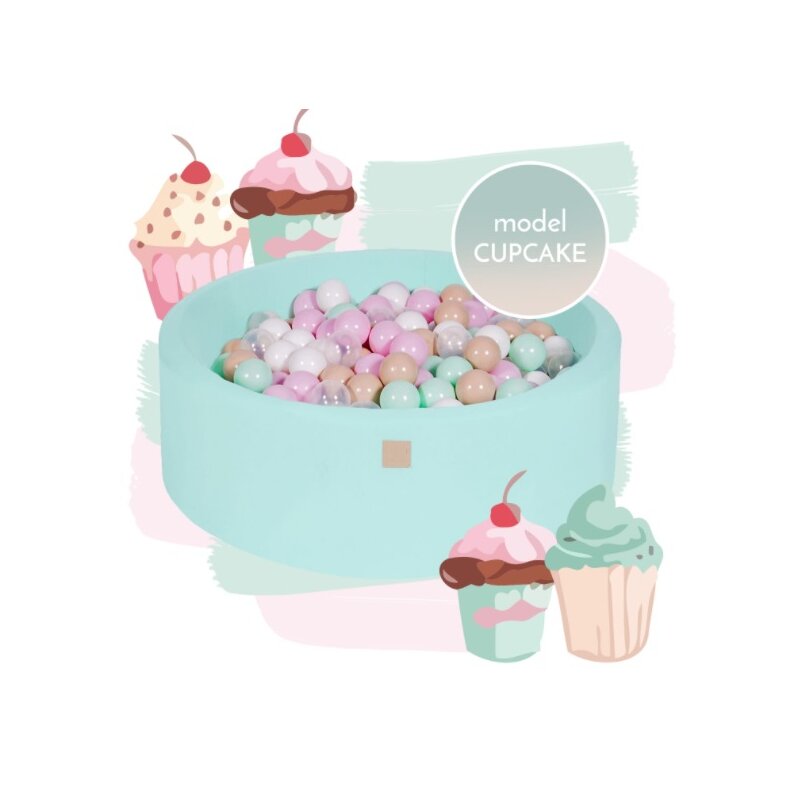 Meowbaby® - piscina uscata cu 250 de bile (alb, mint, bej, roz pastel, transparent) meowbaby , cupcake, 90x30 cm, mint