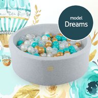 MeowBaby® - Piscina cu bile Dreams,  Cu 250 bile, Alb perlat  Transparent  Auriu  Turcoaz, 90x30 cm, Gri