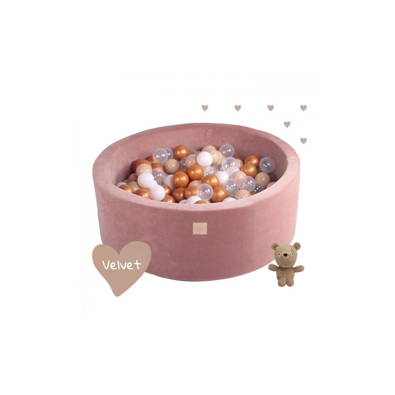 Meowbaby® - piscina cu bile teddy bear, cu 250 bile, auriu alb transparent bej, 90x30 cm, bej