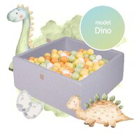 Meowbaby® - Piscina uscata cu 300 de bile (alb, portocaliu, verde deschis si galben pastel) MeowBaby  , Dino, 90x90x40 cm, Gri