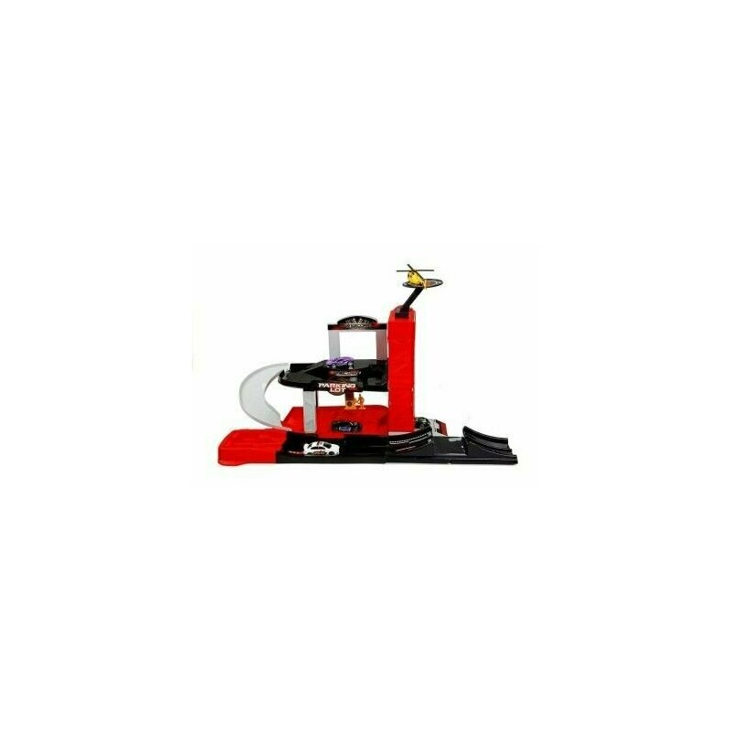 Leantoys - pista auto cu parcare si lift, 4 masinute si un elicopter pentru copii, , 4645