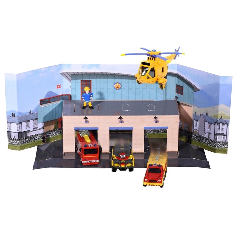 Jada toys - pista de masini dickie toys fireman sam rescue team sam fire cu 3 masinute, 1 elicopter si o figurina