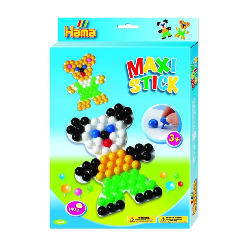 Hama - Set creativ Ursulet In cutie de cadou, Cu planseta, Cu 140 tepuse ciuperci Maxi Stick