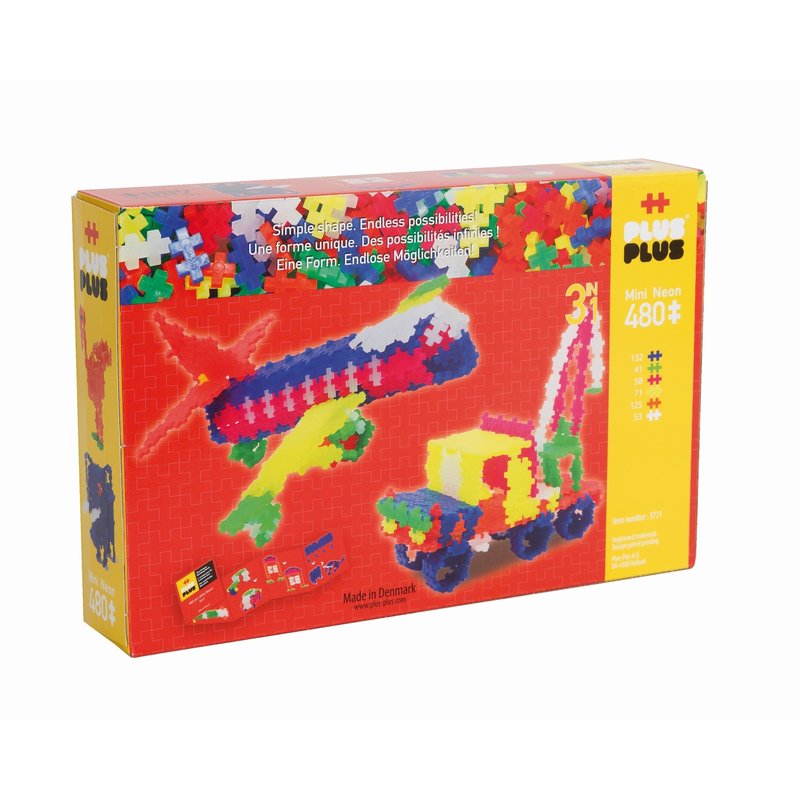 Plus plus - jucarie de constructie neon 3 in 1, 480 piese