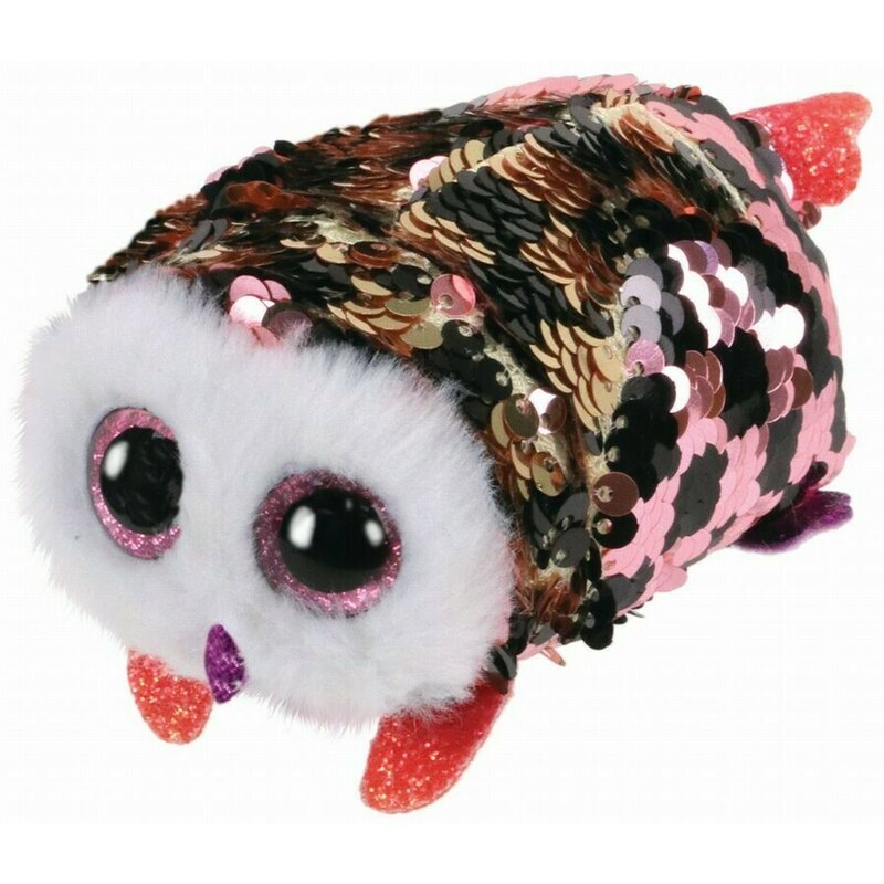 Ty - jucarie din plus bufnita checks , teeny s, 10 cm, cu paiete, roz