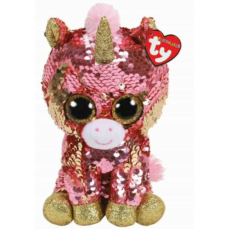 TY - Jucarie din plus Unicornul Coral , Boos , 24 cm, Cu paiete