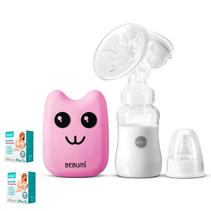 Bebumi - pompa de san electrica bs eco pisica (pink) + 60 pungi