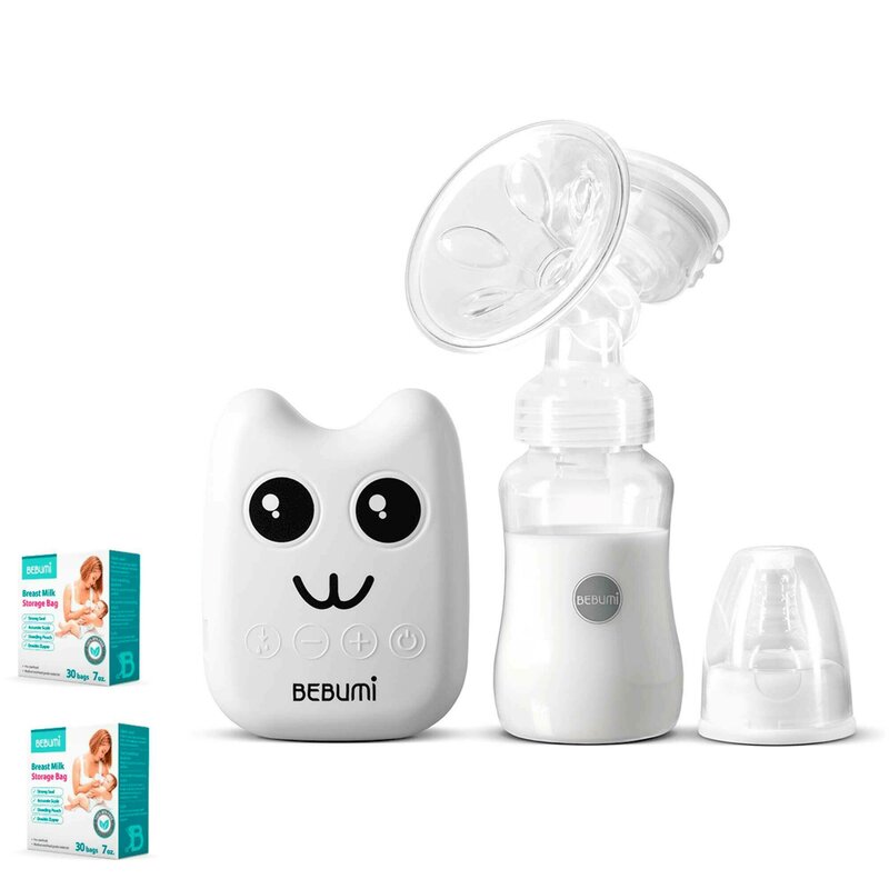 Bebumi - pompa de san electrica bs eco pisica (white) + 60 pungi