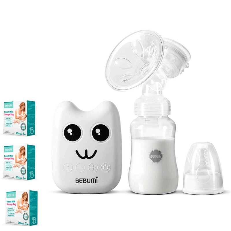 Bebumi - pompa de san electrica bs eco pisica (white) + 90 pungi