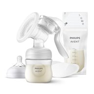 Pompa de san manuala,Philips Avent, Tehnologie Natural Motion pentru un debit rapid de lapte, Include Biberon 0 luni+ de 125 ml, Tampoane de san, Disc de etansare, Pung pentru lapte, Fara BPA, Alb