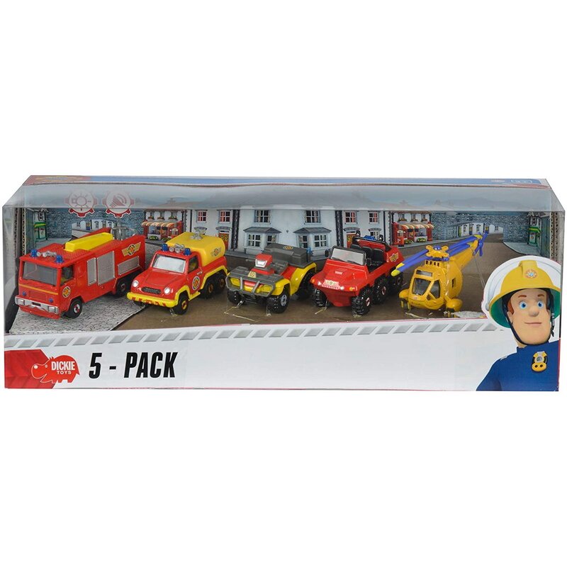 Simba - set vehicule , pompierul sam, 5 piese, scara 1:64, multicolor