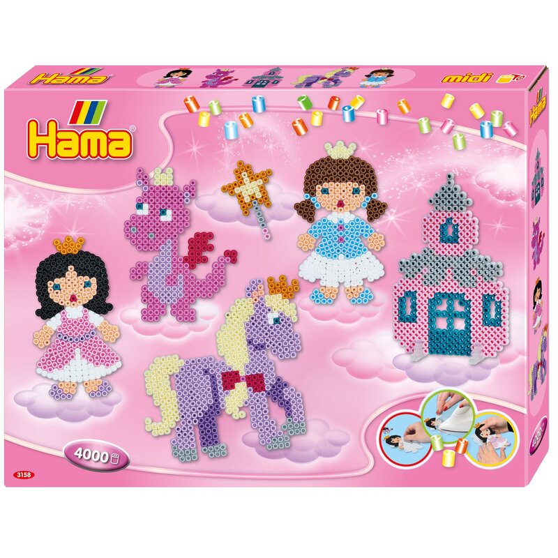 Hama - povesti, margele de calcat midi, 4000 margele si 2 plansete in cutie de cadou