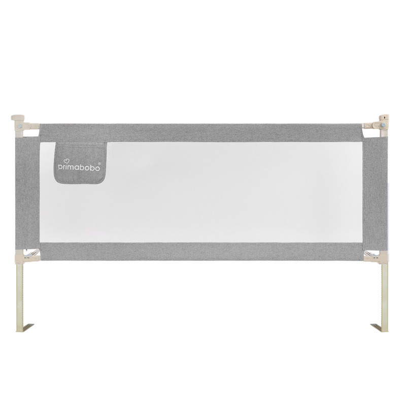 Primabobo - bariera de protectie pentru pat classic xxl, 160 cm, inaltime reglabila 68-98 cm, cu plasa respirabila, prevazuta cu un buzunar, gri