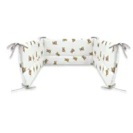 Aparatoare pentru patut, Qmini, Din bumbac certificat Oeko Tex Standard 100, 180x30 cm, Cu panglici, Teddy Toys