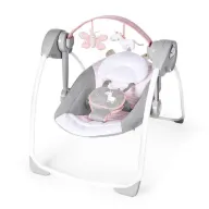 Balansoar electric bebelusi, Ingenuity, Comfort 2 Go, Flora the Unicorn, 2 pozitii inclinare, 12 melodii, Temporizator 30/45/60 min, Centura siguranta 5 puncte, Pliabil pentru calatorii, Fara BPA, 0-9 luni, Roz
