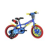 Bicicleta copii, Dino Bikes, Sonic, Roti ajutatoare, Suport cu sticla de apa, 14 inch, Pana la 115 cm, Blue/Red