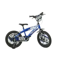 Bicicleta cu pedale, Dino Bikes, BMX, Cu roti ajutatoare,  16 inch, Pana la 125 cm, Blue