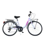 Bicicleta cu pedale, Dino Bikes, City Summertime, Cu 6 viteze, Claxon, 26 inch, Peste 145 cm, White