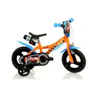 Bicicleta cu pedale, Dino Bikes, Hot Wheels, Cu roti ajutatoare, Suport cu sticla de apa, 12 inch, Pana la 110 cm, Multicolor