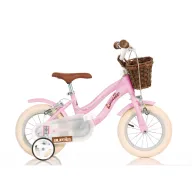 Bicicleta cu pedale, Dino Bikes, Retro, Cu roti ajutatoare, Cu cosulet frontal vintage, 12 inch, Pana la 115 cm, Pink