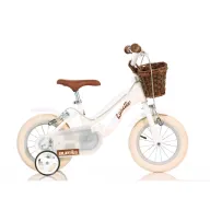 Bicicleta cu pedale, Dino Bikes, Retro, Cu roti ajutatoare, Cu cosulet frontal vintage, 12 inch, Pana la 115 cm, White