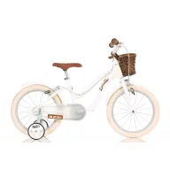 Bicicleta cu pedale, Dino Bikes, Retro, Cu roti ajutatoare, Cu cosulet frontal vintage, Claxon, 16 inch, Pana la 125 cm, White